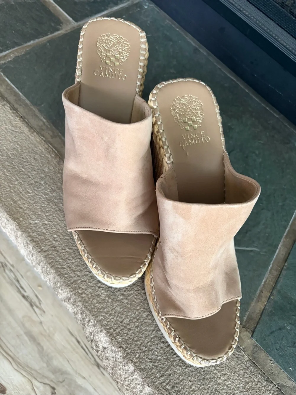 Vince Camuto Tan Leather Espadrille Wedge Mules